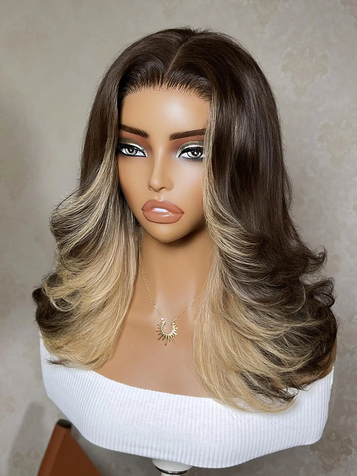 UNice Brown to Blonde Balayage Layered Blowout with Butterfly Layers Bye-Bye Slip™ 7x5 Lace Wear and Go Glueless Wig