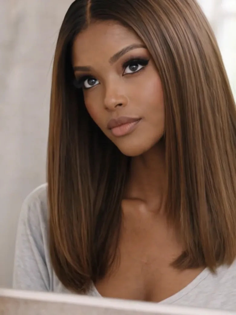 UNice Bye-Bye Slip 7x5 & 13x4 Lace Black to Chestnut Brown Ombre Yaki Bob Wig