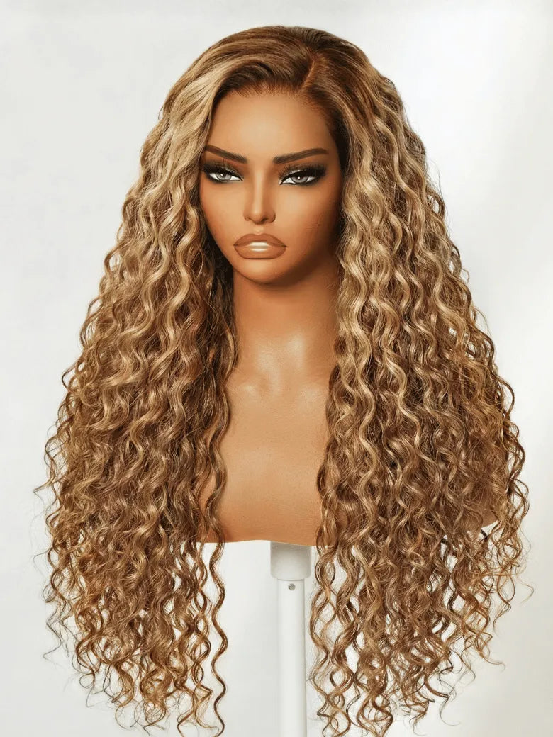 UNice Bronde Highlights Water Wave Bye-Bye Slip™ Pre-Cut Lace Front Glueless Drawstring Wig for Beginners