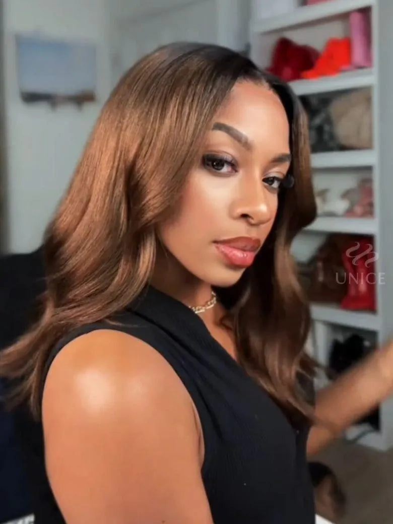[13x4 Lace | Down To $69] UNice Bye-Bye Slip 13x4 Lace Black to Chestnut Brown Ombre Yaki Bob Wig