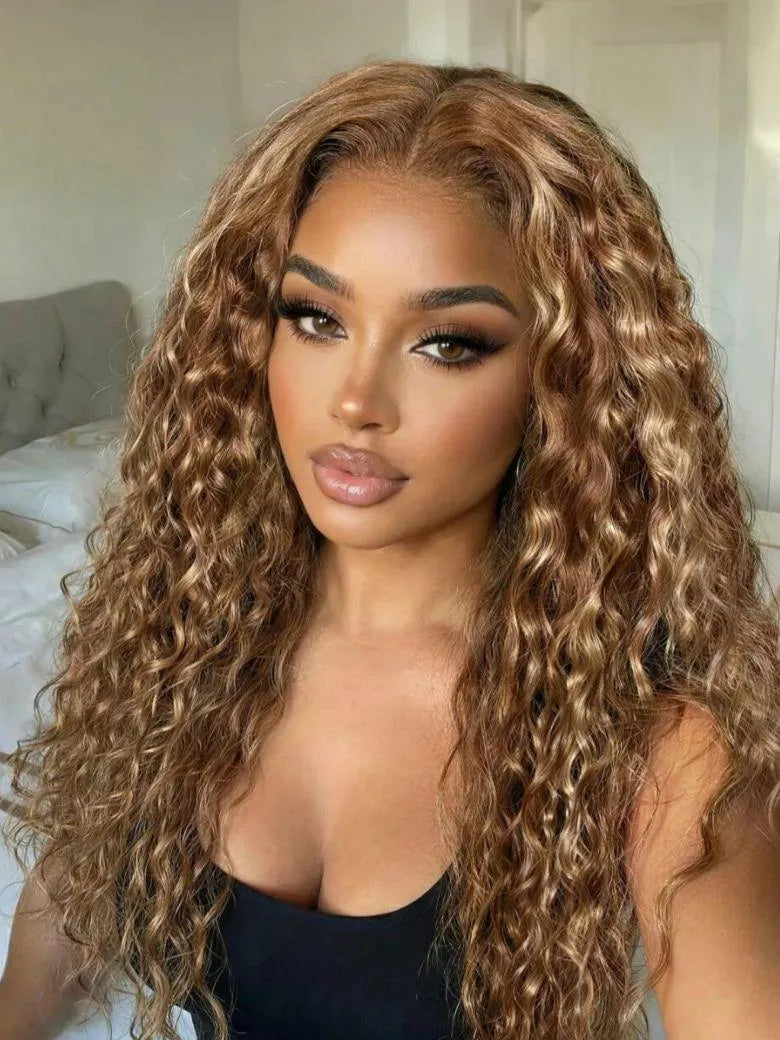 UNice 7x5 Lace Bye Bye Slip™ 200% Density Honey Blonde Highlights Water Wave Wig with Invisi Drawstring