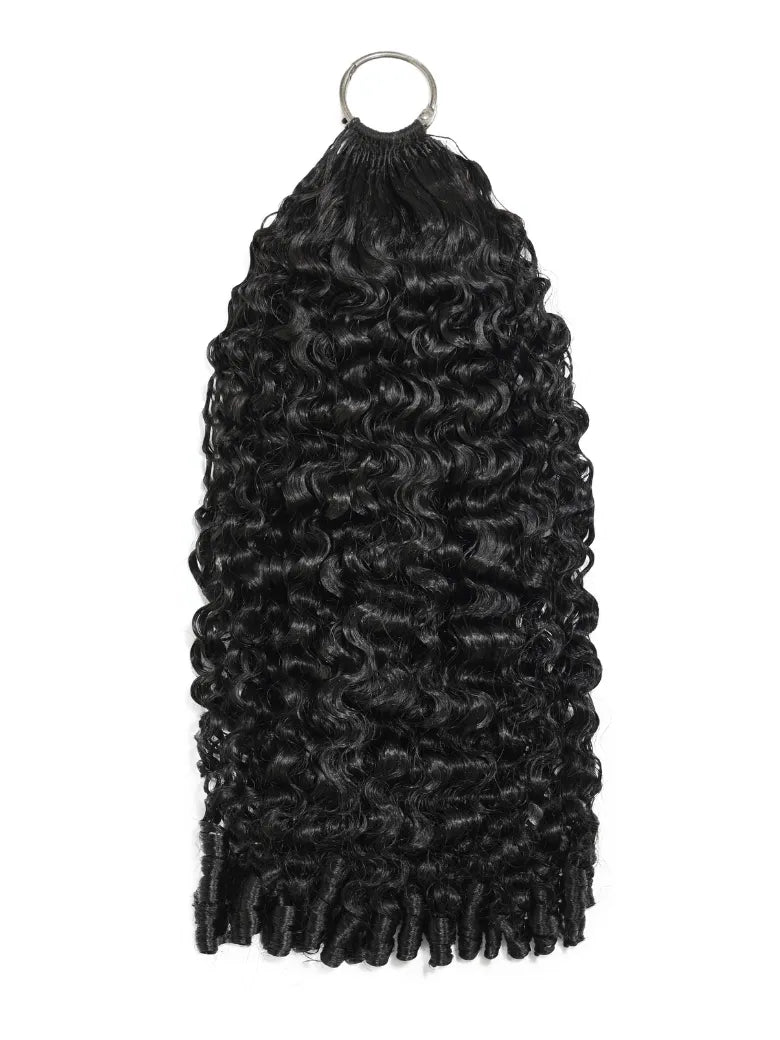 UNice Feather Crochet Human Hair Black Burmese Curly with Finger Coil Ends Micro Ring Loop Hook & Slay
