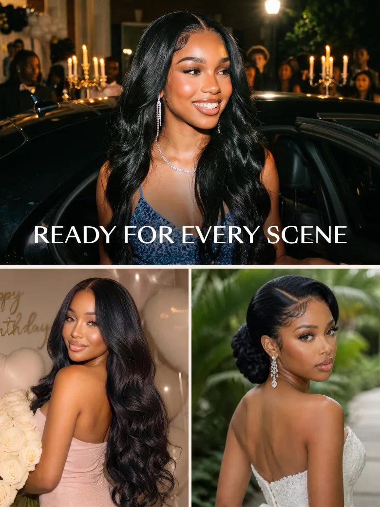 UNice Natural Black Body Wave Bye-Bye Slip™ 14x4 Lace Front Human Hair Wig with Seamless Extended Lace Coverage