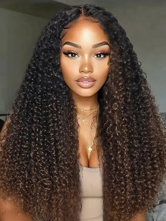 UNice Flip Over Half Wig Black to Chestnut Brown Ombre Kinky Curly Wig