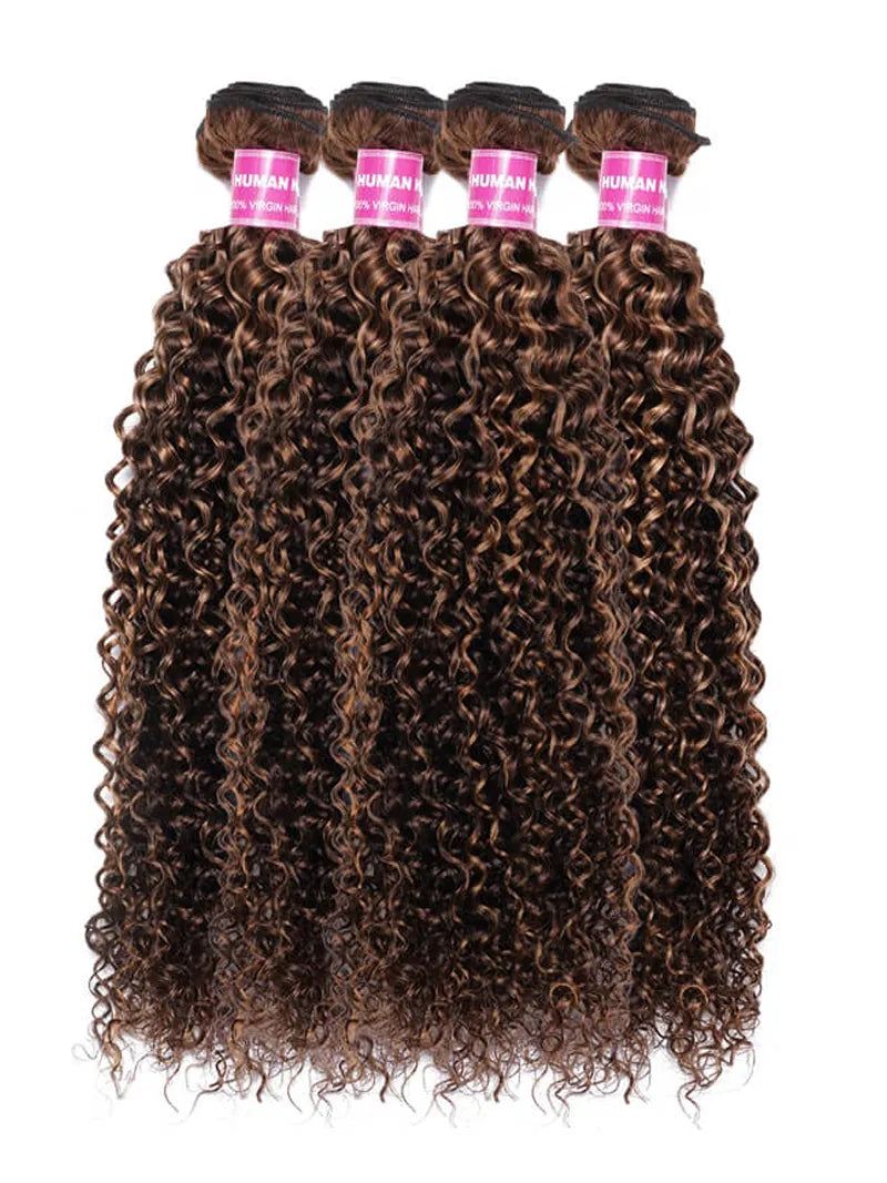 UNice Blonde Highlight Piano Color 4 Bundles Of Curly Weave Hair Deal