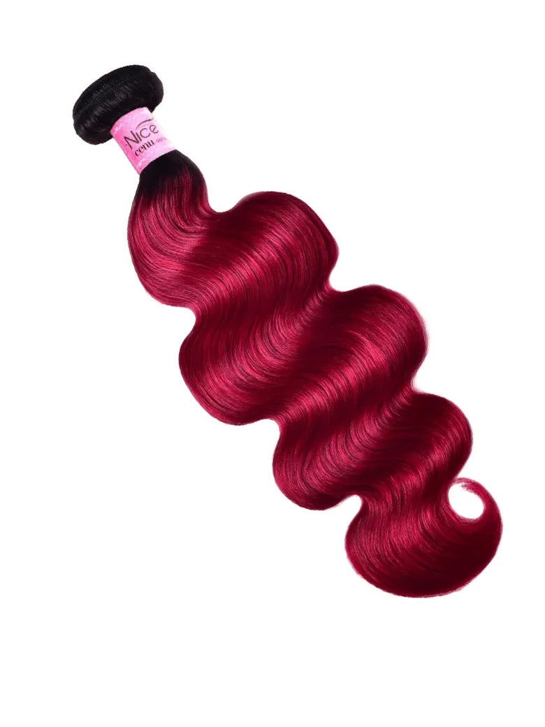 UNice Pre-Colored Human Hair Weave #TB Burgundy Color Body Wave & Straight Hair Bundles 1 Bundle Deals Icenu Series
