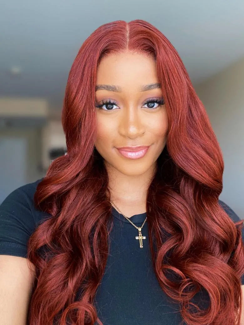UNice Dark Auburn Body Wave Remy Human Hair 4 Bundles With Closure Deal