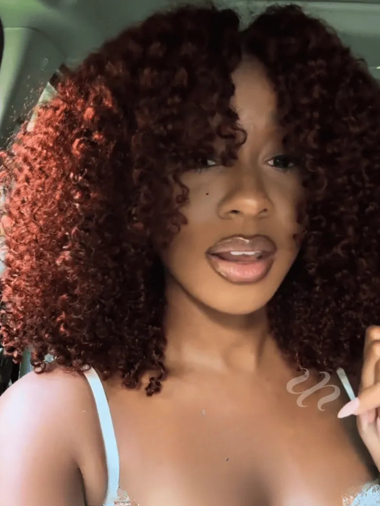 UNice Reddish Brown Curly Bye-Bye Slip™ Ready-to-Wear Glueless Human Hair Wig