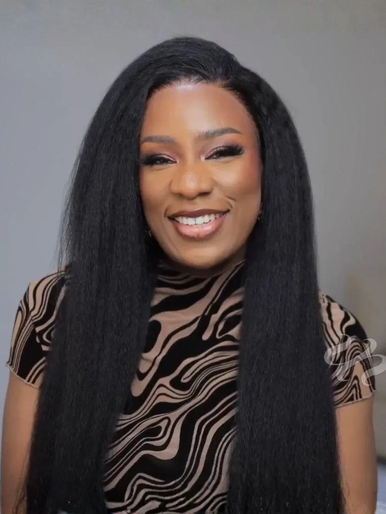 UNice 13x4 HD Real Scalp™ Wig Invisible Lace Frontal Black Kinky Straight Wig With Invisi Drawstring