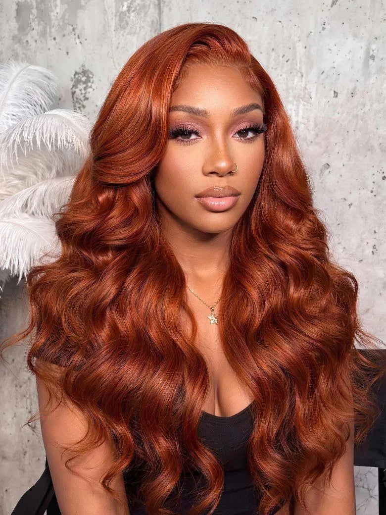 UNice Bye-Bye Slip™ 7x5 Lace Glueless Copper Auburn Body Wave Drawstring Wig with Side Part Bangs