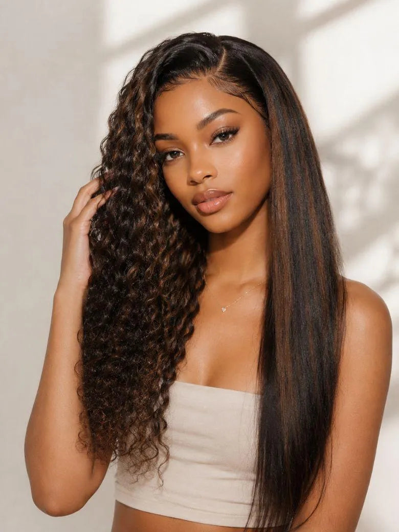 UNice Golden Brown Highlights Straight to Water Wave Wig Bye-Bye Slip™ 7×5 Lace Closure Glueless Glam-Ready 2-in-1 Styling Versatile Look