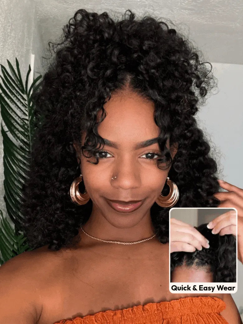 UNice Jerry Curly & Kinky Curly InvisiBlend™ V Part Minimal Leave-Out Human Hair Wig for Natural Blend