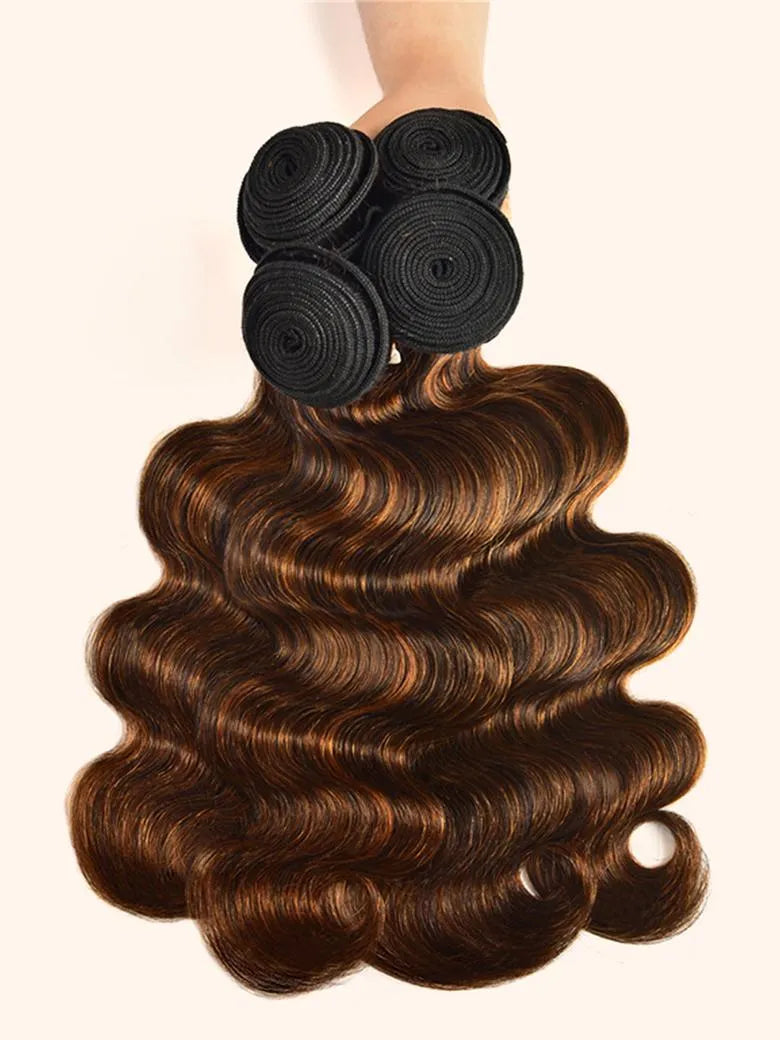 UNice 1B/30 Brown Ombre 4Pcs Hair Bundles With Lace Closure