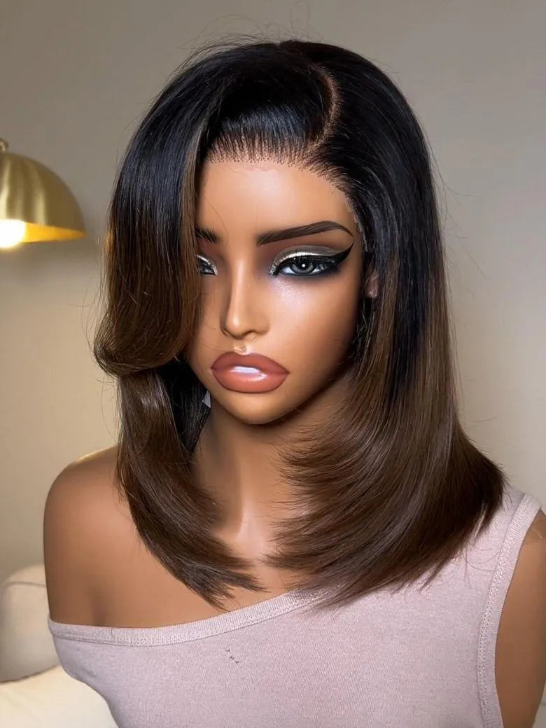 UNice Chestnut Brown Ombre Side Part Layered Bob Wig Bye-Bye Slip™ 7×5 Lace Closure Glueless Glam-Ready Seamless Blend Sophisticated Style