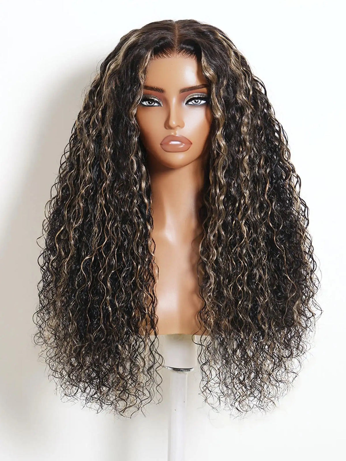 UNice Black With Blonde Highlights Water Wave Bye Bye Slip™ 7x5 Lace Glueless Human Hair Wig