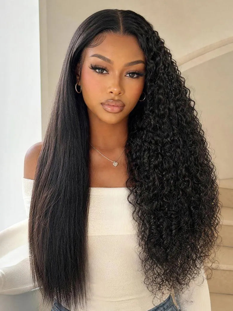 UNice 2-in-1 Straight to Curly InvisiBlend™ V Part Human Hair Wig for Natural Blend