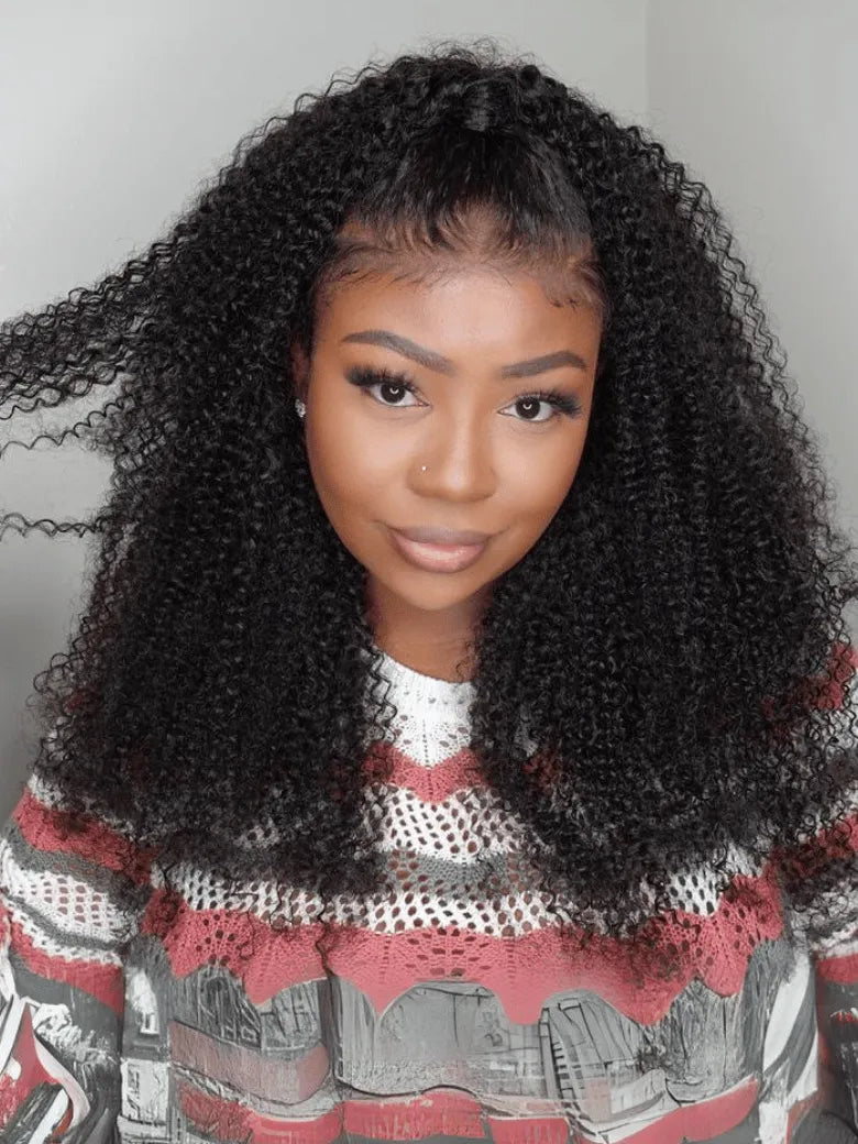 [From 28 Inch] 200% Density HD Glueless 5x5 Lace Natural Afro Kinky Curly Human Hair Wig