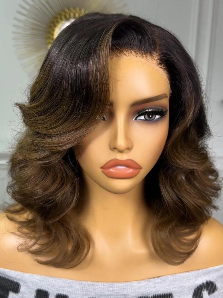 UNice Chestnut Brown Ombre Body Wave Bob Wig Bye-Bye Slip™ 13×4 Lace Front Glueless Glam-Ready Elevated Style Radiant Appeal