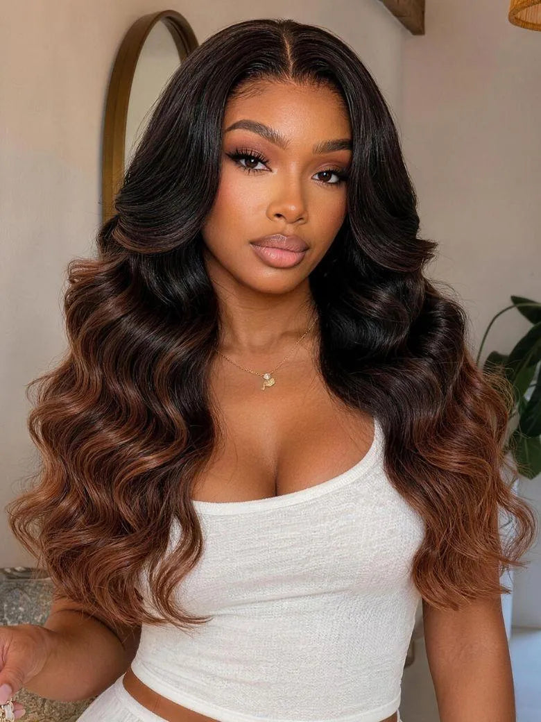 UNice Cinnamon Brown Ombre Body Wave Wig Bye-Bye Slip™ 13×4 Lace Front Glueless Glam-Ready Rich Warm Tone Polished Look