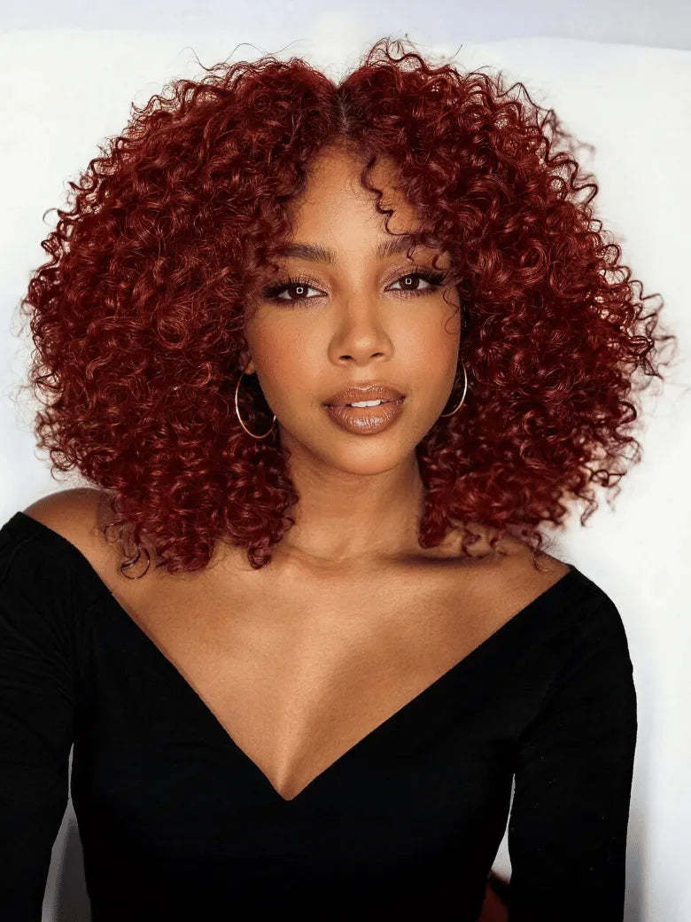 [Free Wig For All Length ]7x5 Bye-Bye Knots™ Wig Glueless Lace Jerry Curly for Reddish Brown Drawstring Wig With Bleached Knots