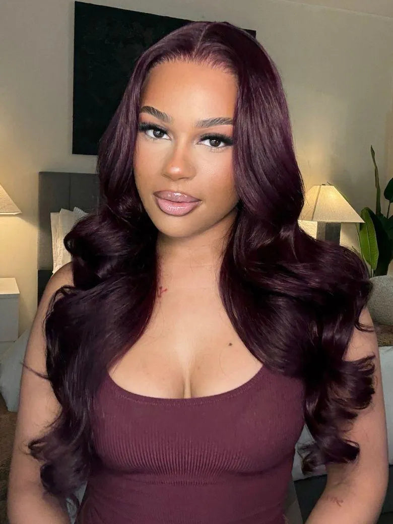 UNice Purple Black Cherry Bye-Bye Slip™ Pre-Styled Glueless Human Hair Pull & Go Drawstring Wig