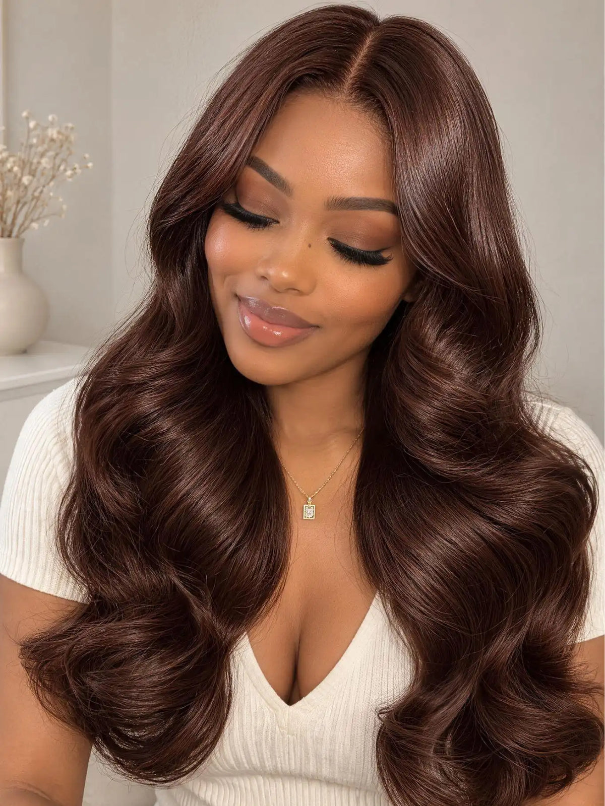 UNice Chocolate Brown Body Wave with Face Framing Layers Bye-Bye Slip™ 7x5 Lace Natural Human Hair Wig for Beginners