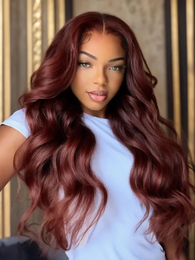 UNice 7x5 Bye Bye Slip Wig Glueless Lace 150% density Flattering Sun-Kissed Warm Tones Reddish Brown Body Wave Bleached Knots Drawstring Wig