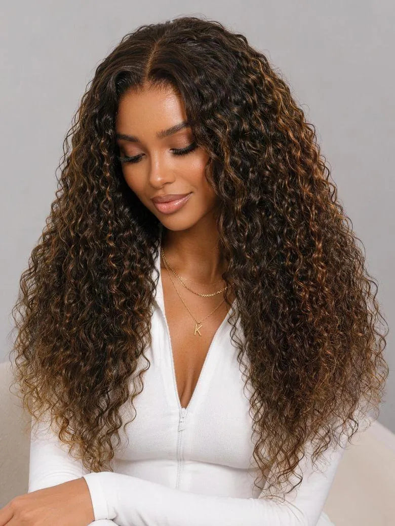 UNice Balayage Highlights Water Wave Curly Wig Bye-Bye Slip™ 13x4 Lace Front Glueless Wig with Subtle Everyday Glam