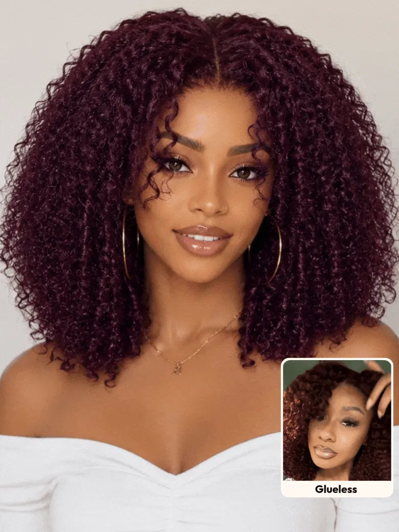 UNice Black Cherry Afro Kinky Curly Bye-Bye Slip™ Throw-and-Go Glueless Lace Human Hair Wig
