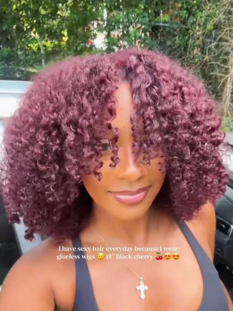 UNice Black Cherry Afro Kinky Curly Bye-Bye Slip™ Throw-and-Go Glueless Lace Human Hair Wig