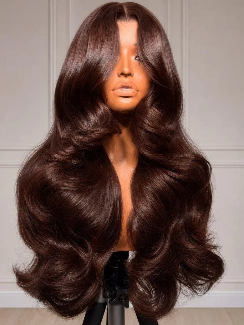 UNice Chocolate Brown Body Wave with Face Framing Layers Bye-Bye Slip™ 7x5 Lace Natural Human Hair Wig for Beginners