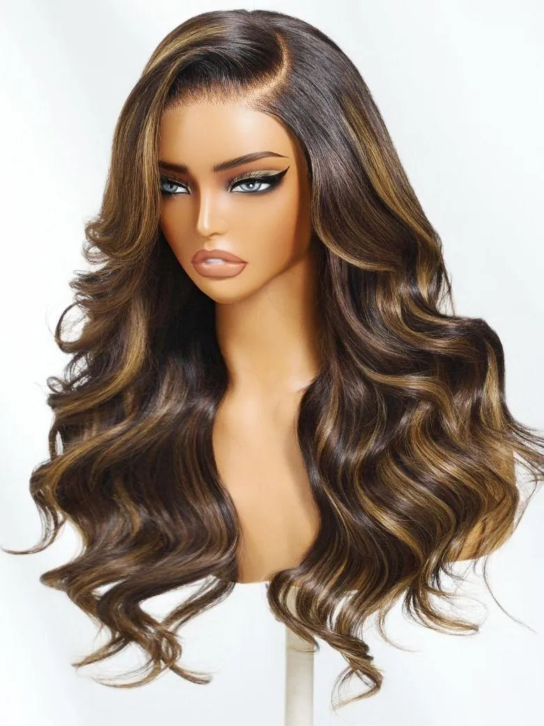 UNice Golden Brown Highlights Side Part Body Wave Bye-Bye Slip™ 7x5 Easy Glueless Quality Human Hair Wig