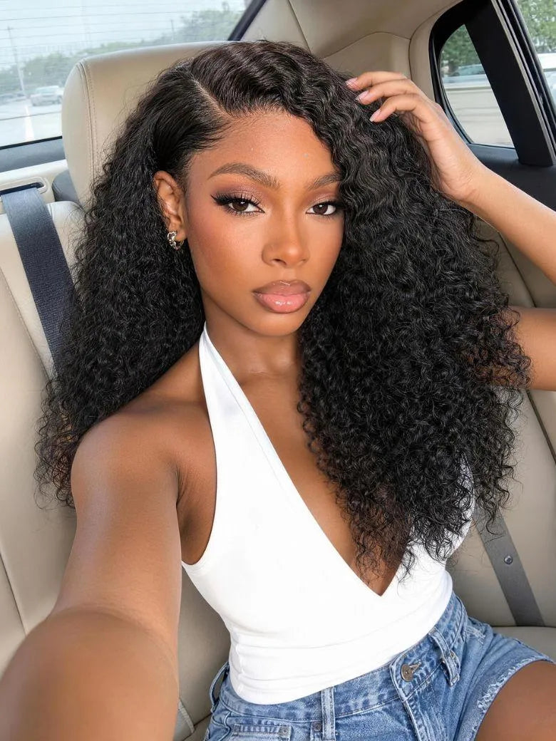 UNice Side Part Curly InvisiBlend™ V Part Human Hair Wig for Natural Hair Match