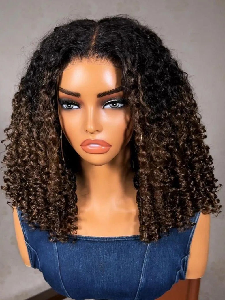 UNice Chestnut Brown Ombre Burmese Curly Wig with Finger-Coil Ends Bye-Bye Slip™ 7×5 Lace Closure Glueless Glam-Ready