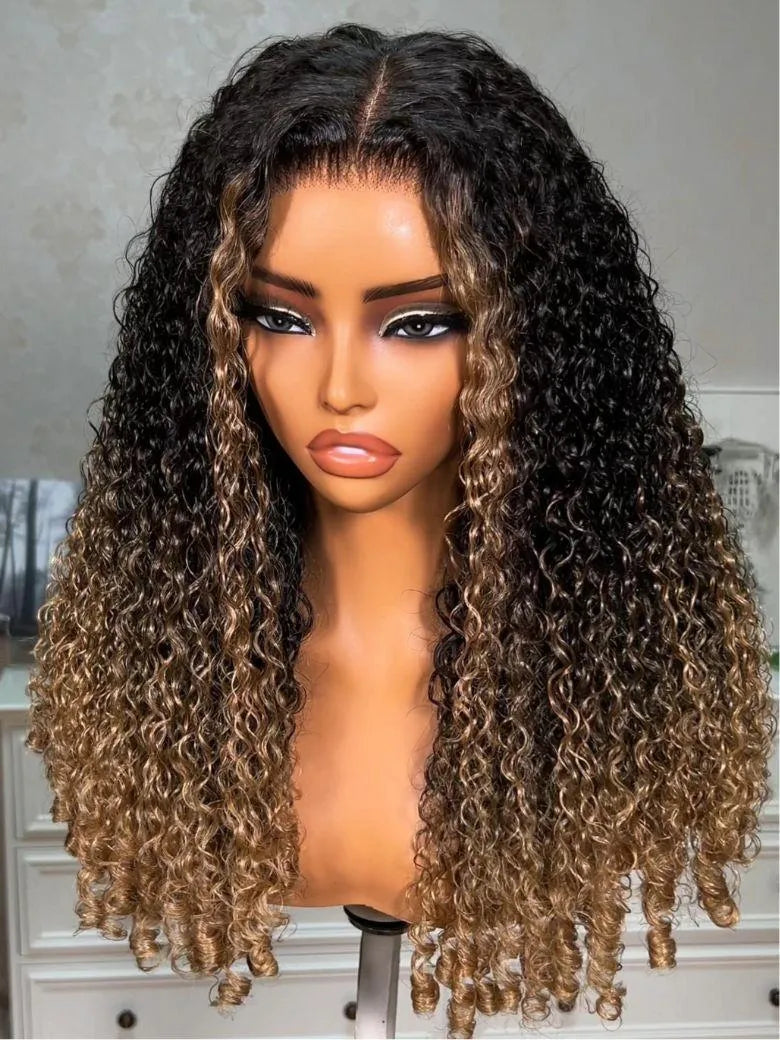 UNice Honey Blonde Ombre Burmese Curly Wig With Defined Colis Bye-Bye Slip™ 7x5 Lace Closure Beginner-Friendly Glueless Wig