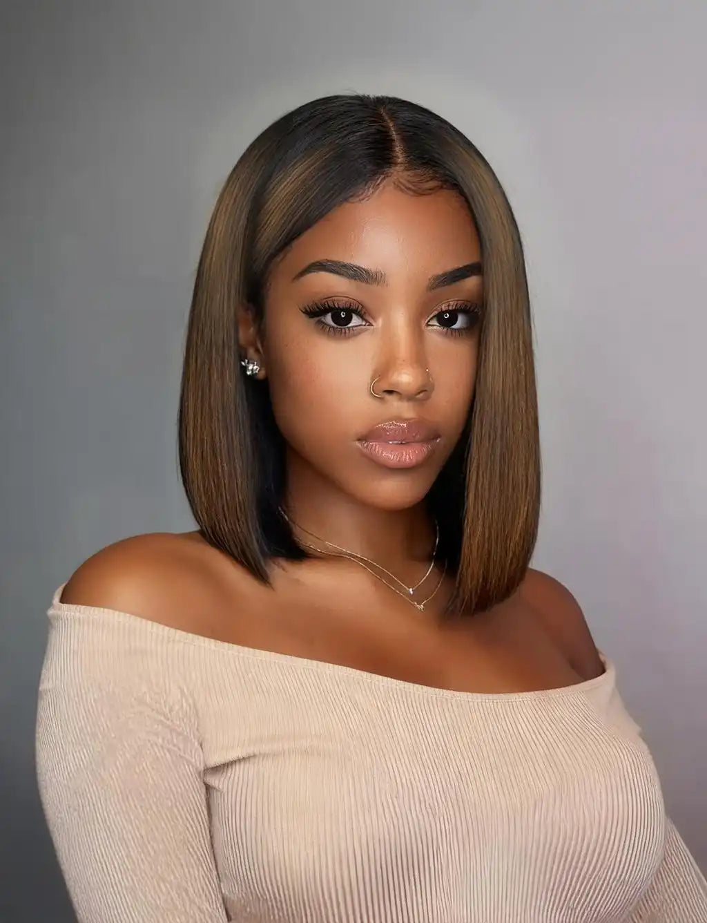 [13x4 Lace | Down To $69] UNice Bye-Bye Slip 13x4 Lace Black to Chestnut Brown Ombre Yaki Bob Wig