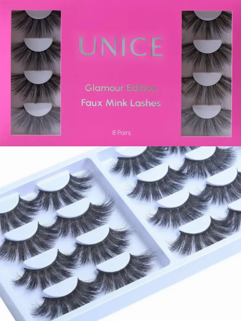 UNice 8 Pairs 3D False Eyelashes Cat Eye Sexy Look Soft Reusable