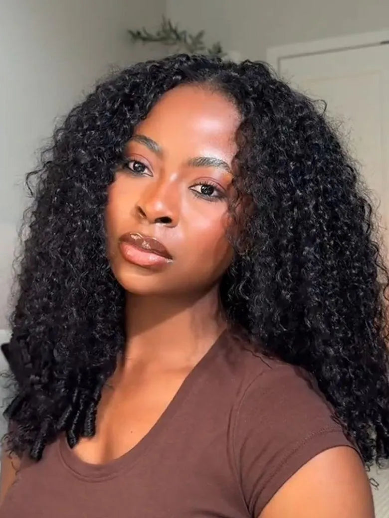 UNice Burmese Curly InvisiBlend™ V Part Natural Human Hair Wig with Finger Coil Ends