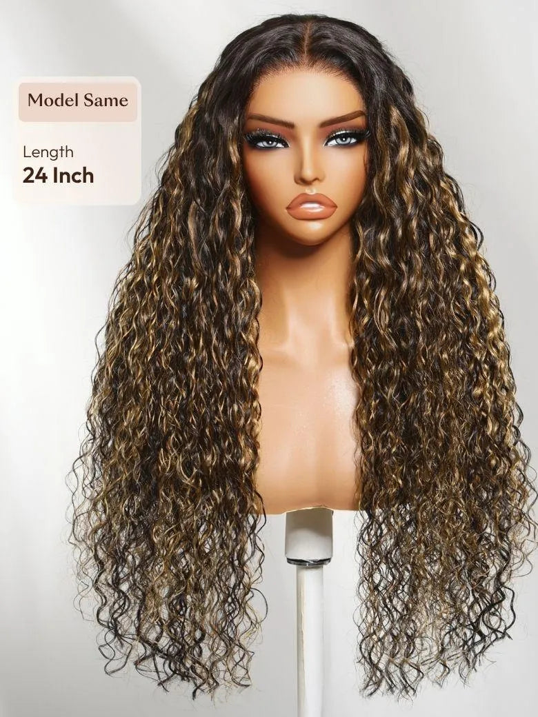 UNice Golden Blonde Highlights Water Wave Bye-Bye Slip™ Glueless Lace Human Hair Wig for Beginners
