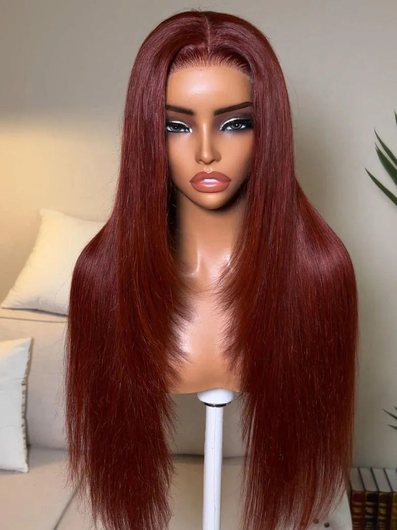 UNice Reddish Brown Layered Straight Wig Bye-Bye Slip™ 7×5 Lace Closure Glueless Glam-Ready Rich Color Sleek Style