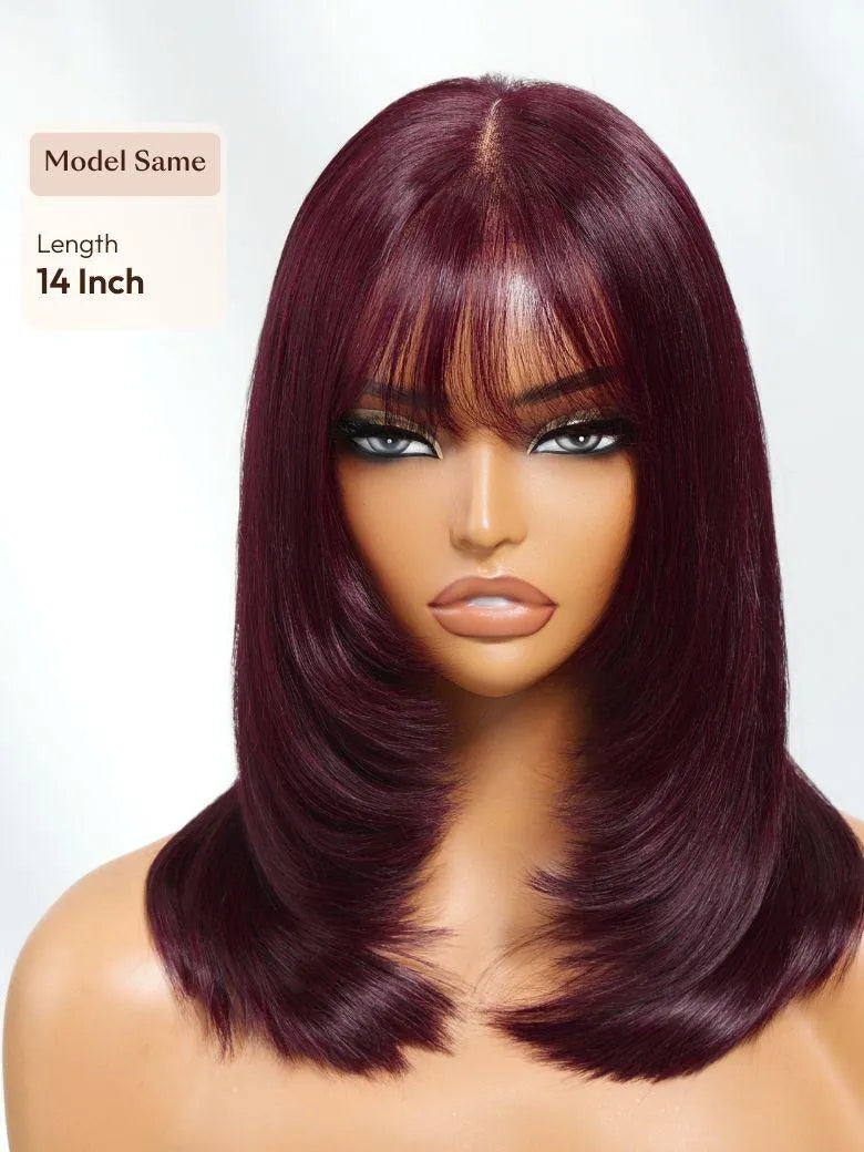 UNice Bye-Bye Slip™ 7x5 Lace Black Cherry Layered Wolf Cut with Wispy Bangs Drawstring Wig