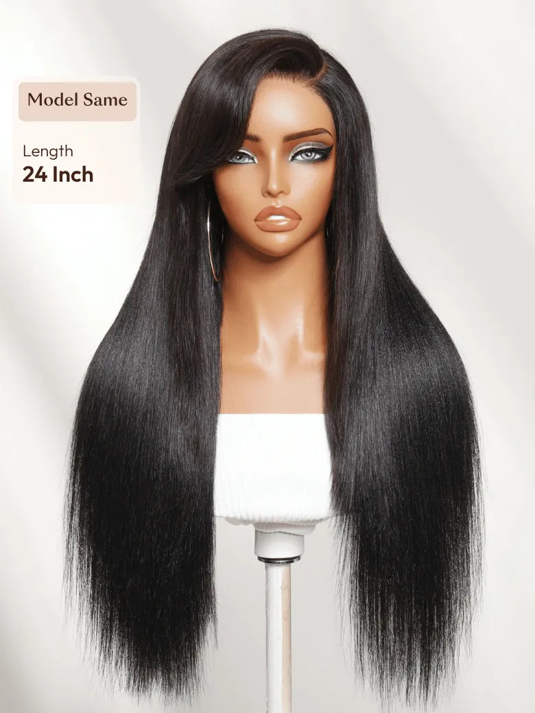 UNice Bye-Bye Slip™ 7x5 Lace Glueless Yaki Straight Drawstring Wig with Soft Side-Swept Bang