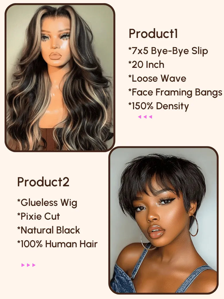 $169=2 Wigs | 20" 7x5 Bye-Bye Slip Wig and Glueless Wig
