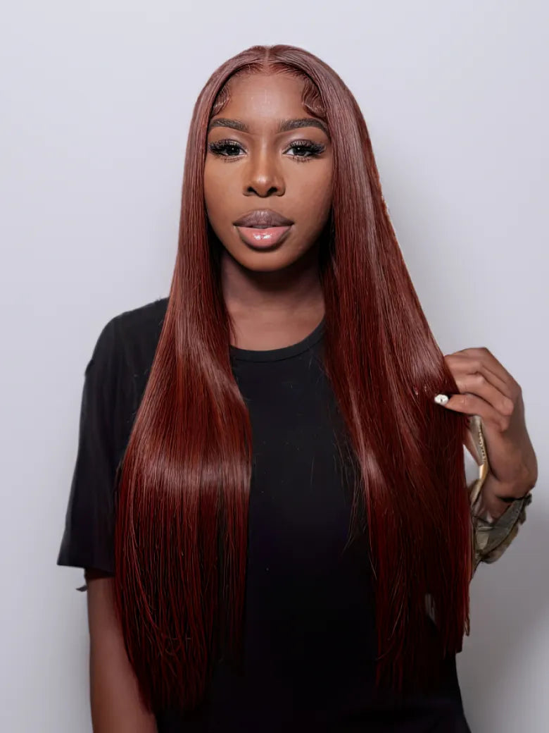 UNice Dark Auburn Straight Remy Human Hair 3 Bundles With Closure Deal