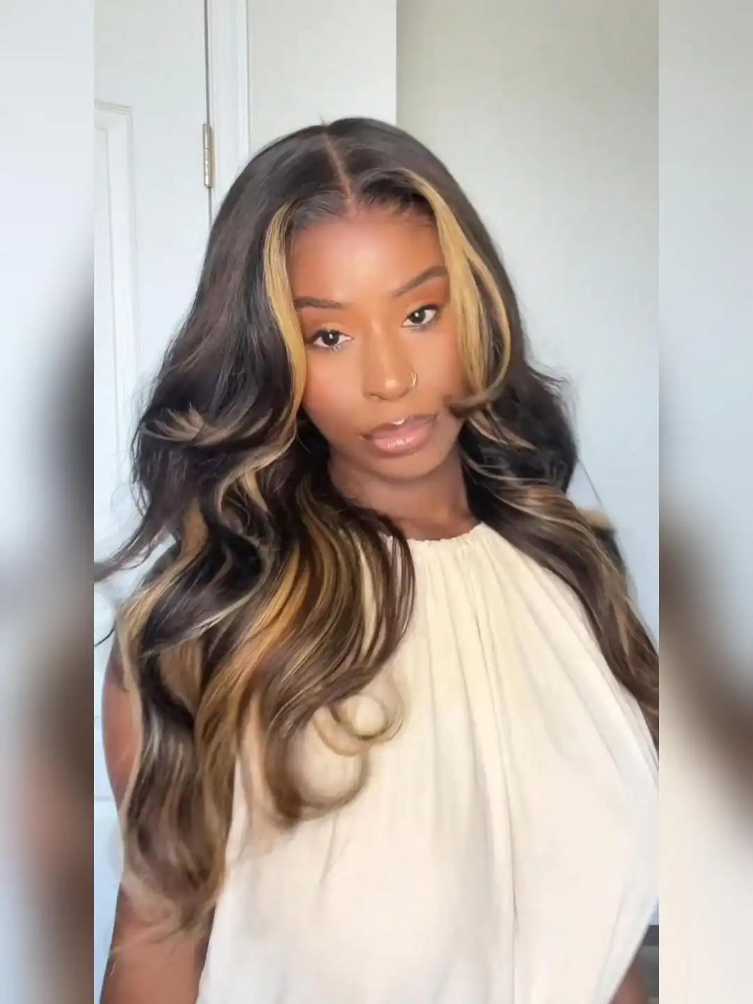 UNice 7x5 Bye-Bye Slip™ Lace Loose Wave Butterscotch Highlights Brown with Free Face Framing Bangs Wig 150% Density