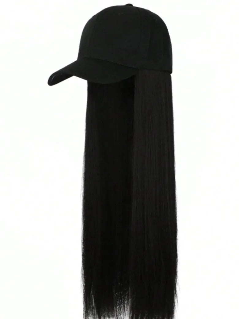 UNice Black Straight Baseball Hat Glueless Wig