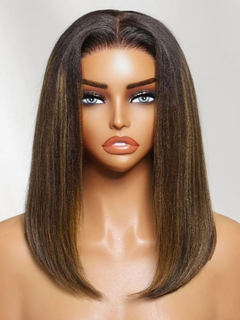 UNice 7x5 Bye Bye Slip™ Lace Balayage Highlights Yaki Straight Bob Wig with Invisi Drawstring
