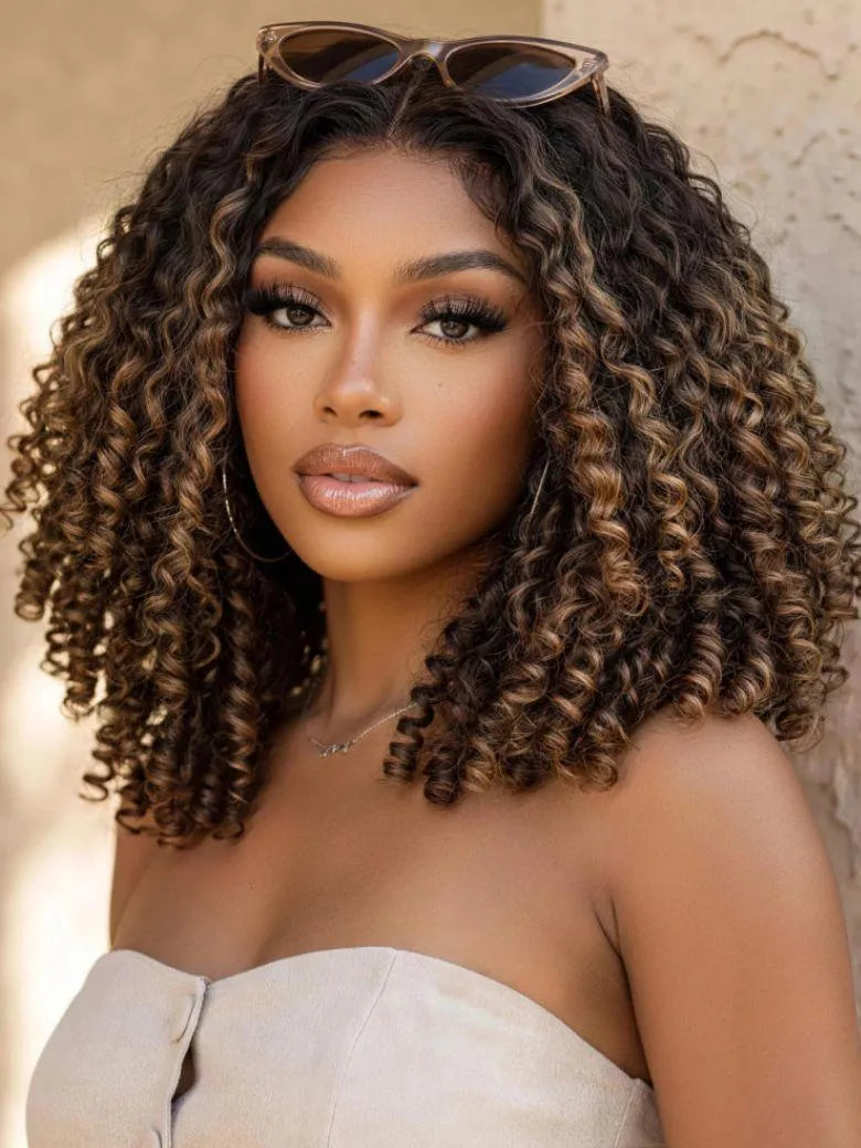 UNice Chestnut Brown Ombre Burmese Curly Wig with Finger-Coil Ends Bye-Bye Slip™ 7×5 Lace Closure Glueless Glam-Ready
