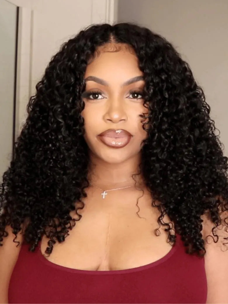 UNice Jerry Curly & Kinky Curly InvisiBlend™ V Part Minimal Leave-Out Human Hair Wig for Natural Blend