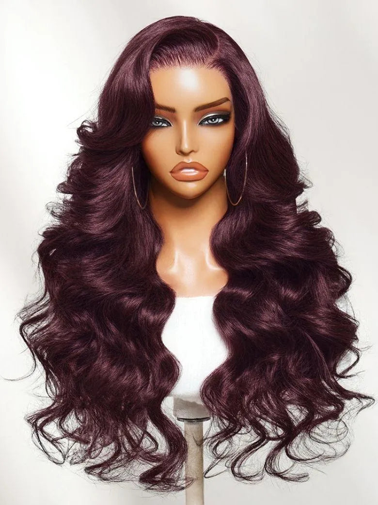 UNice Black Cherry Voluminous Curls Wig With Side-Swept Bangs Bye-Bye Slip™ 7×5 Lace Closure Glam-Ready Bouncy Blowout Waves Camera-Ready